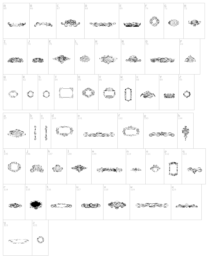 Calligraphia Latina font map